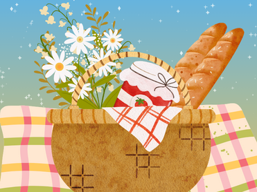 Picnic basket on a blanket