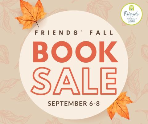 Friends' Fall Book Sale logo with fall maple leaves September 6-8