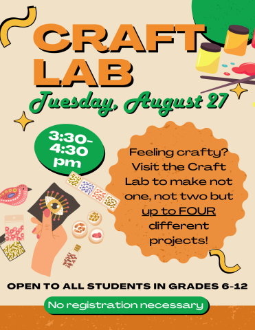 Craft Lab flier for August 27