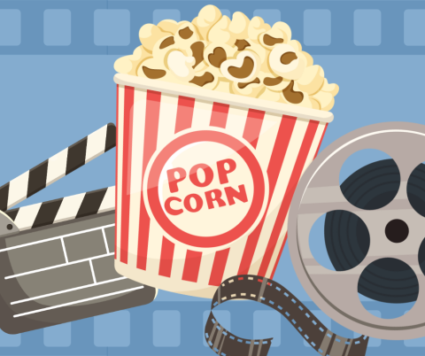 Popcorn, roll of film and clapboard