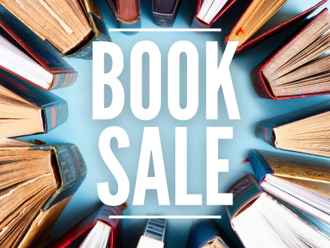 Book Sale text surrounded by circle of books