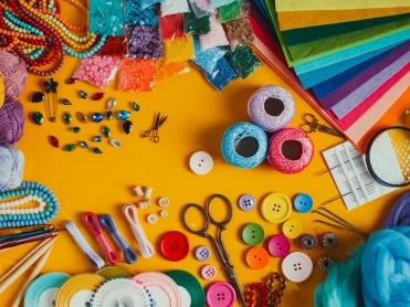 Various craft supplies on a table