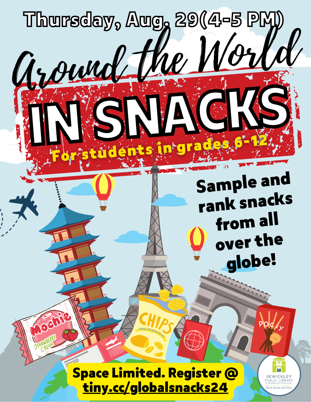 Flier for Around the World in Snacks on August 29