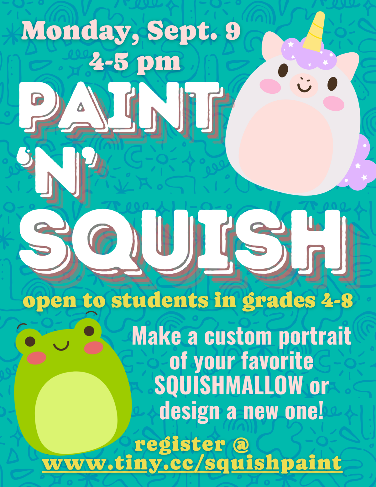 Flier for Paint'n'Squish on 9/9/24