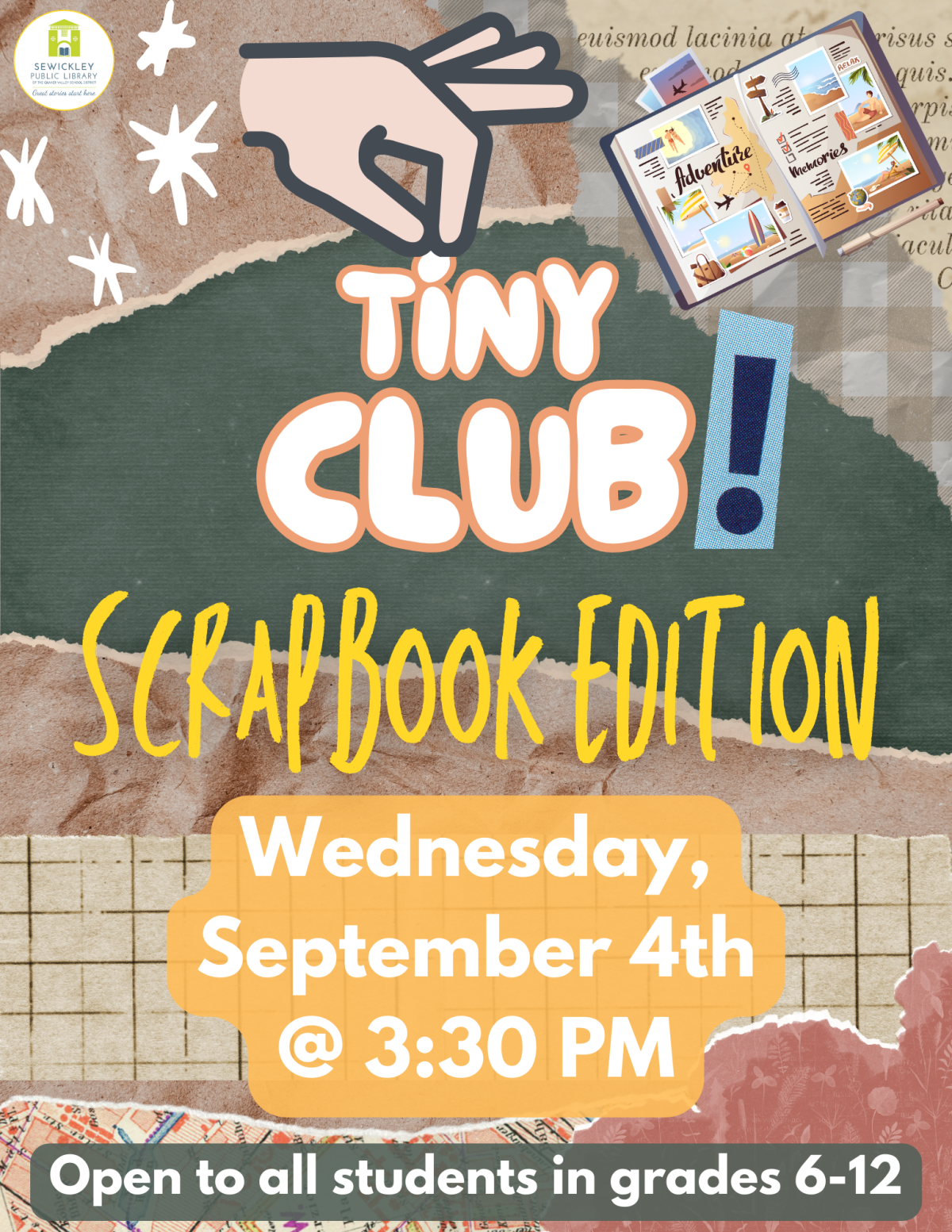 Flier for TINY CLUB Scrapbook Edition on September 4