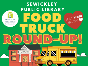 Food Truck Round-Up Logo with library and truck image and Love Your Library heart