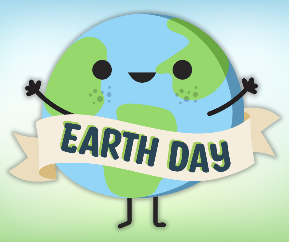 Happy Earth drawing with Earth Day banner