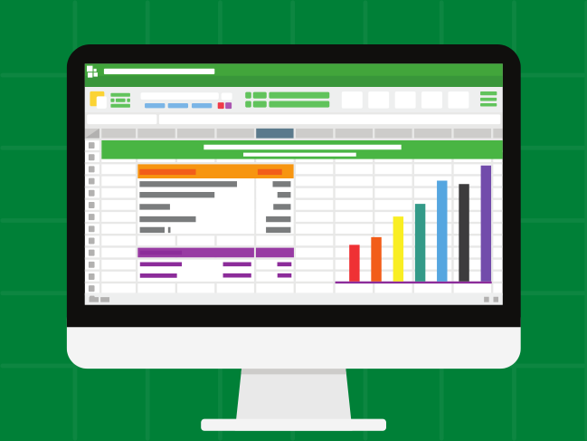 Graphic of Computer Screen with Excel charts